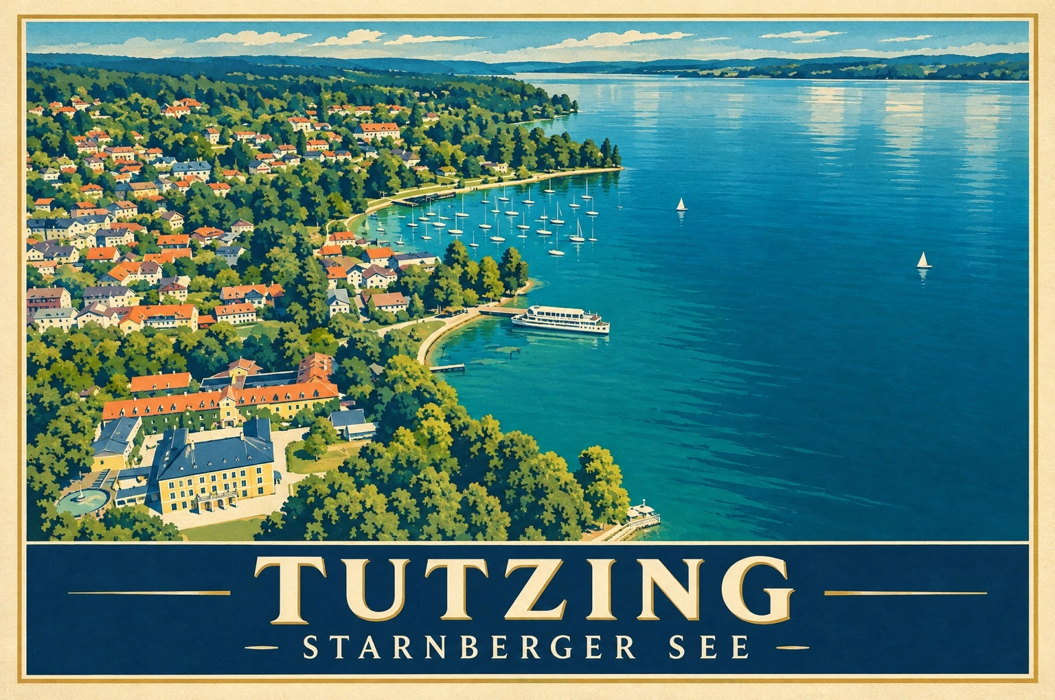 Tutzing von oben · Retro-Panorama